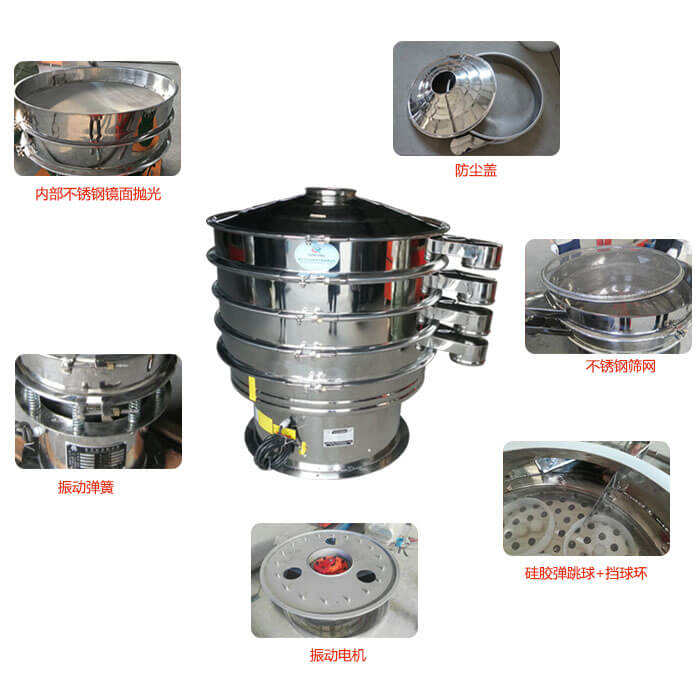 食品振动筛部件：防尘盖，不锈钢筛网，镜面抛光展示