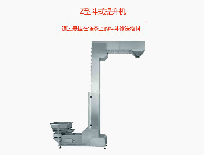 Z型斗式提升机采用封闭机壳，通过悬挂在链条上的料斗输送物料。