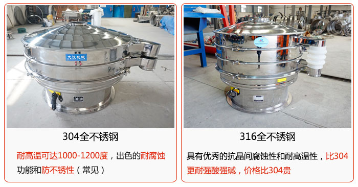 医药振动筛304不锈钢和316不锈钢材质展示
